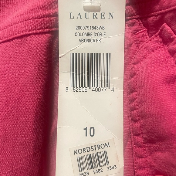 Vintage $139 Lauren Ralph Lauren Pink Fuchsia Silk Linen Cargo Pants Y2K - Picture 7 of 7